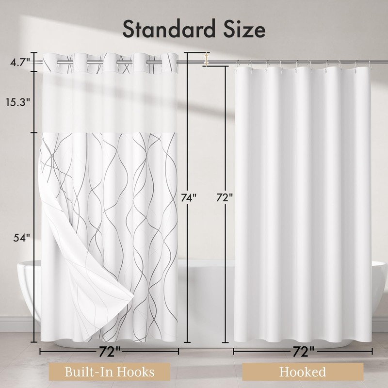 AmazerBath No Hook Shower Curtain and Liner Set, Shower Curtain