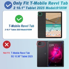 DMLuna Case for T-Mobile Revvl Tab 2 10.1" (Model:9185W, 2025 Release) ONLY, Ultra Slim Lightweight Tri-Fold Stand Magnetic Cover Hard Back Shell(NOT FIT REVVL TAB 5G 10.36" 2023), Black