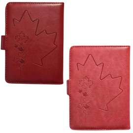 RedDeer Canada Passport Holder Wallet Premium PU Leather Travel Passport Wallet RFID Blocking Passport Cover Case Travel Documents Organizer with Pen Holder, for Women and Men (Red/Pink Combo)