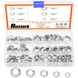 Rustark 105Pcs M6 M8 M10 M12 M14 304 Stainless Steel Push On Lock Nuts Assortment Kit Push nuts Hex Hardware Nuts Fasteners Metric Machine Nuts for Machinery Manufacturing