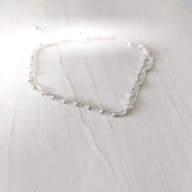Annika Bella Double-Layered Sterling Silver Bracelet, Length 6.75-7.75 Inches, Stranded