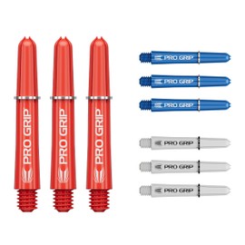 Target Darts Pro Grip Shafts - Set of 9 | 3 Colours, Blue/White/Red | Short, 34 mm | Dart Handles, Professional Dart Accessories, 2BA Shaft Multipack with Rings