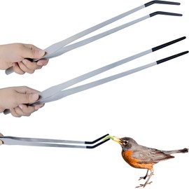 2Pcs Reptile Feeding Tong with Rubber Tip Aquarium Tweezers Stainless Steel Straight Curved Feeding Tong Long Handle Terrarium Feeder Tool for Tank Lizards Bearded Dragon Spider Snake (Silver, 15Inch)