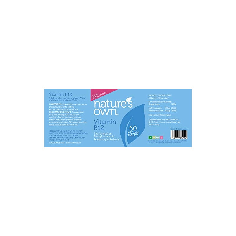 Nature's Own Vitamin B12 Sub-lingual as Methylcobalamin & Adenosylcobalamin (60