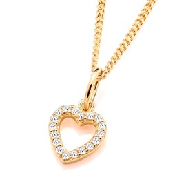 Old English Jewellers 9ct Yellow Gold on Silver Cubic Zirconia Small Love Heart Pendant Necklace + 16 18 20 inch Chain (20)