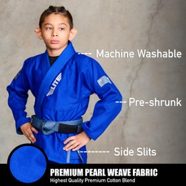 Elite Sports IBJJF Ultra Light BJJ Brazilian Jiu Jitsu Gi for Kids with Preshrunk Fabric and Free Belt