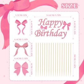 Bow Centerpieces for Tables,Pink Bow Birthday Party Decorations Girl Coquette Theme Birthday Party Decor Bow Happy Birthday Table Toppers Party Centerpiece Sticks Party Supplies, Set of 4