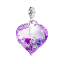 GNOCE Purple Pink Blue Glitter Heart Pendant Dangle Charm for Women, 14K White Gold Plated S925 Sterling Silver Bracelet Necklcae Charm for Her, Valentine's Day Mother's Day Jewellery Gift, Sterling