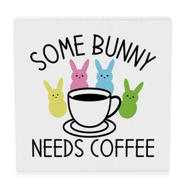 Farmhouse Spring Easter Bunny Wooden Box Sign Easter Sign Funny Desk Decor Easter Decorations Rustic Decorative Wood Block Plaque for Home Coffee Table Bedroom Cubicle Kitchen Shelf Tiered Tray