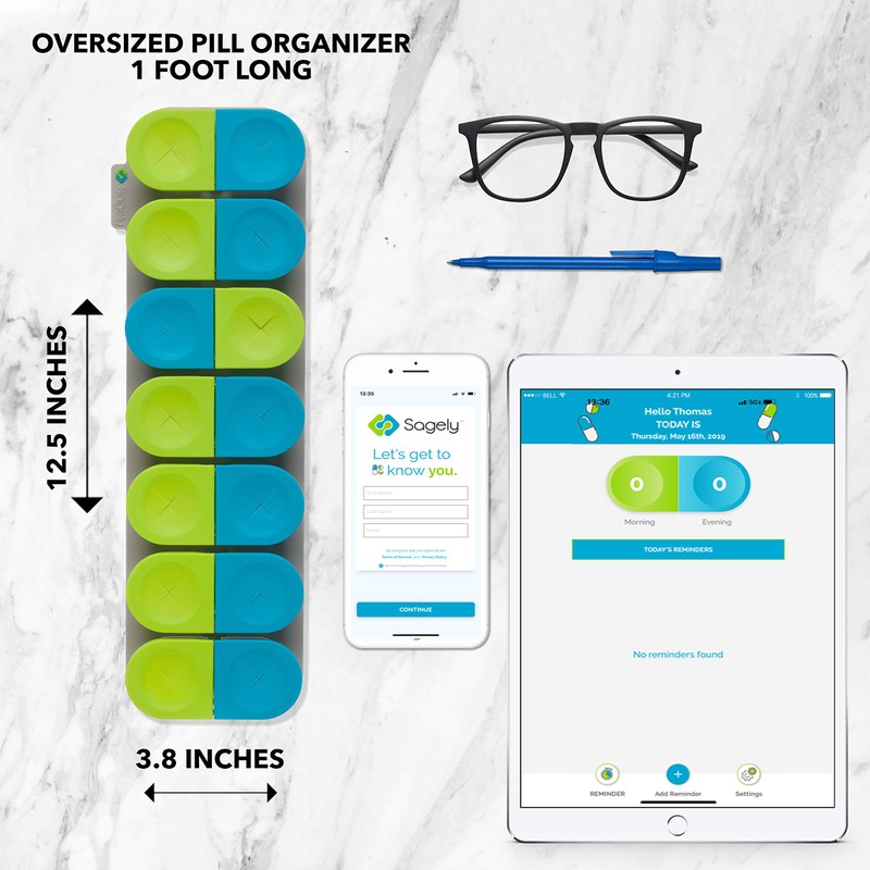 Sagely Smart XL Weekly Pill Sorter | Easy-to-Use Extra Large