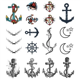 SanerLian Anchor Temporary Tattoo Sticker Waterproof Vintage Adult Men Women Arm Shoulders Body Art 10.5X6cm Set of 12 (SF283)