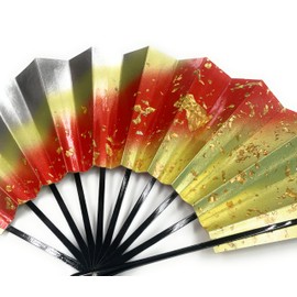 Asakusa Kimonoichi Mai Fan, Hologram Cut Foil on Enamel, Black Lacquer, 9.0 inches (5 minutes), Made in Japan, Kyoto Fan, Practice, Stage