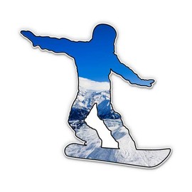 Snowboarder Mountains - 12" Vinyl Sticker Waterproof Decal