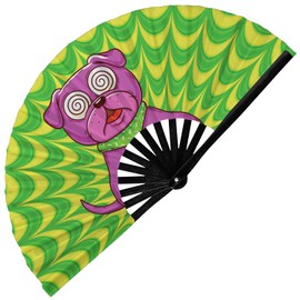 GloFX Rave Fan - Trippy Doggy/Dog Fan - Large Folding Fan - Music Festival Essential, EDM Rave Accessories, Folding Hand Fan, Clack Fan