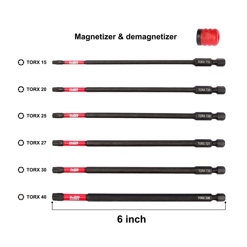 Protorq Long Impact Bit Set, TORX, 6-Inch Length, 6-Piece with