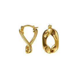 Hoop Earrings for Women, 14K Gold Plated 925 Sterling Silver Minimalist Lightweight Huggie Earrings, Unique Irregular Design Jewelry Valentine's Day Birthday Mother's Day Gifts for Her