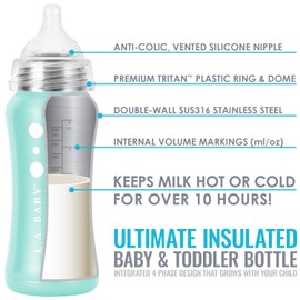 Ultimate Stainless Steel Baby Bottle 9oz Insulated Baby Bottle | Insulate Milk for 10+ Hours | Non-Toxic Food-Grade Stainless Steel & Food-Grade Silicone Slow Flow Nipple | Leak-Free Design - Green