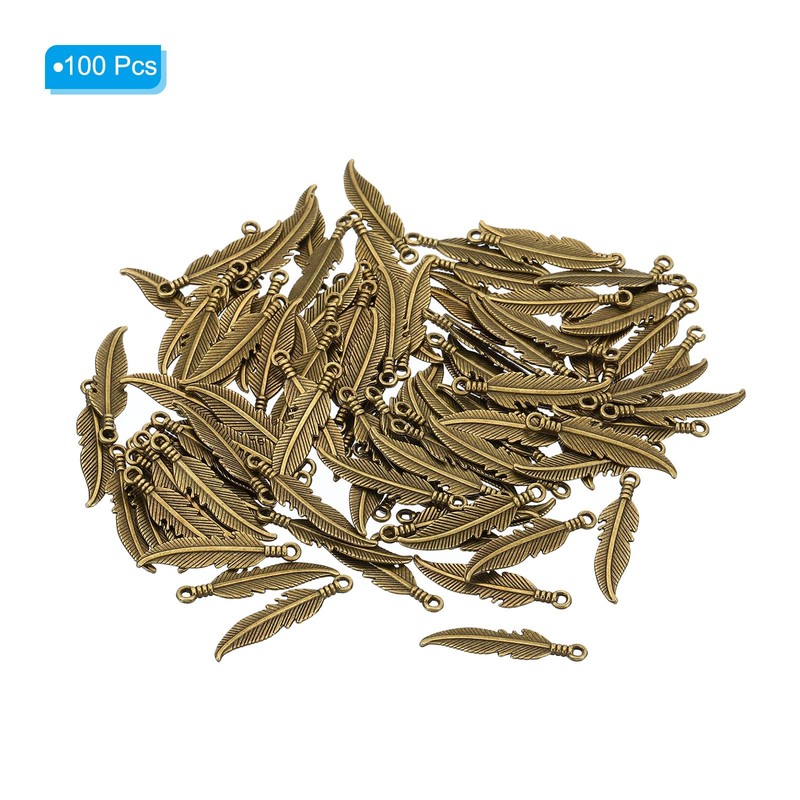 [PATIKIL] 100pcs Mini Vintage Feather Charms Metal Charms Pendant Charms