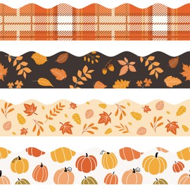 VABAMNA 84ft Fall Bulletin Board Border Borders, Fall Classroom Decorations, Maple Leaf Pumpkin Plaid Scalloped Border Trims for Autumn Thanksgiving Back to School Classroom Door Wall Decor, 5 Designs