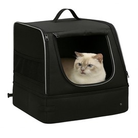 Loyareal Portable Travel Litter Box for Cats, Small Foldable Travel Cat Litter Box with Zipped Lid, No Smell, Waterproof, Leak-Proof, for Car Hotel and Outdoor, Black