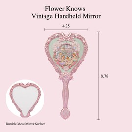 Flower Knows Midsummer Fairytales Handheld Mirror,Portable Vintage Mirror,Durable Metal Mirror,Cute & Aesthetic Princess Mirror,with Long Handle for Easy Holding,Gift for Girls(Tea Menthe)