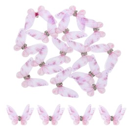 sourcing map 20Pcs Sheer Mesh Butterfly Appliques, 30mm Two Layers Butterflies with Gem Applique Patch DIY 3D Craft Ornament for Wedding Party Home Decor Clothes, Light Purple