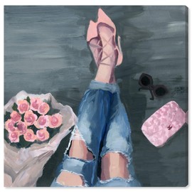 The Oliver Gal Artist Co. Fashion and Glam Wall Art Canvas Prints 'Waiting for You' Home Décor, 12" x 12", Pink, Gray