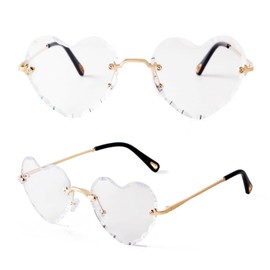 Heart Trendy Sunglasses Women, Rimless Cute Sun Glasses with Metal Frame Fashion Gift Clear Eyewear for Party Rave Aesthetic Accessories