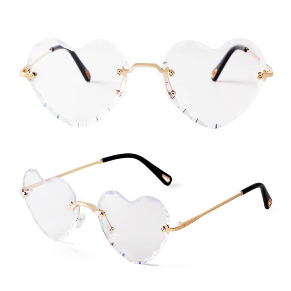 Heart Trendy Sunglasses Women, Rimless Cute Sun Glasses with Metal