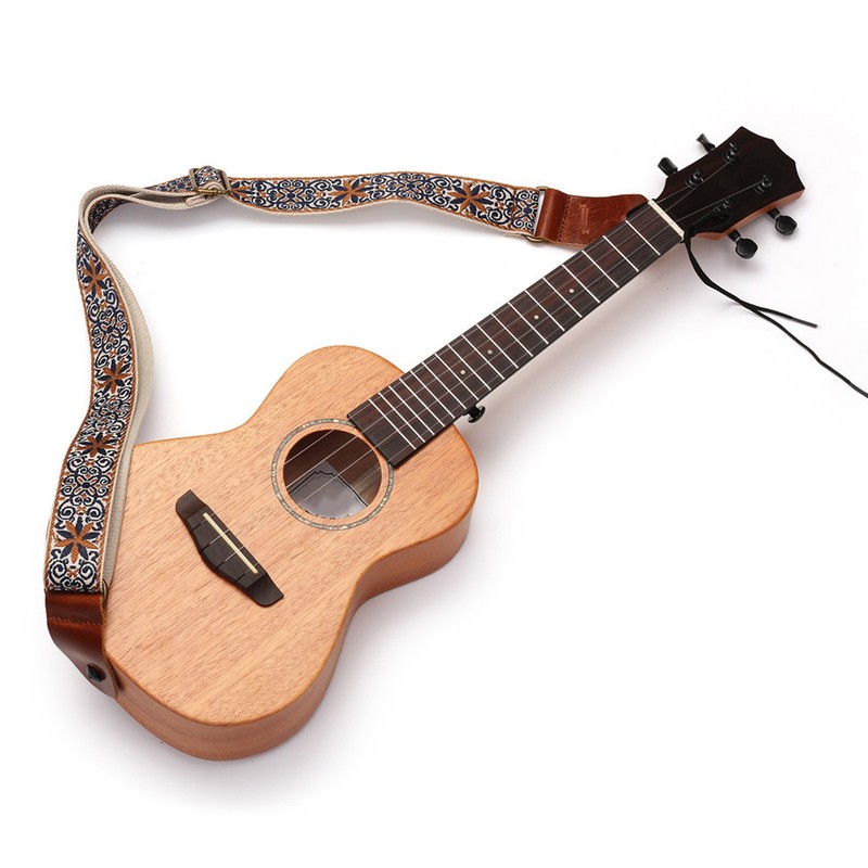 Embroidered Ukulele Strap Ethnic Style Adjustable Length Nylon Leather Comfortable