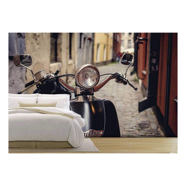 wall26 - Moto Scooter on Narrow Street in Old Town - Removable Wall Mural | Self-Adhesive Large Wallpaper - 66x96 inches