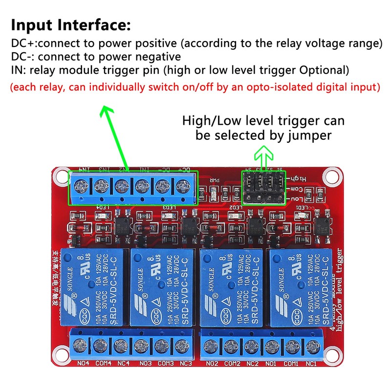 DWEII 4pack 4 Channel 5V Relay Module with Optocoupler High