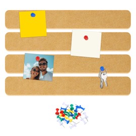 uxcell 4 Pcs Felt Pin Board Bar Strip with 20 Pcs Pushpins 13" x 2" Self Adhesive Felt Bulletin Board Strips Cork Boards for Walls Decorations Paste Notes Photos Schedules, Khaki