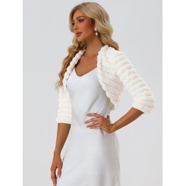 Allegra K Women's Cropped Jacket for Dress Open Front Bolero Faux Fur Shrug White Large
