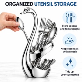Elegant Swan Spoon and Fork Holder, Decorative Metal Cutlery Organizer Stand for Kitchen Countertop, Dining Table and Coffee Bar