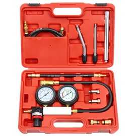 YSTOOL Cylinder Leak Down Tester Automotive Kit Gasoline Engine Compression Dual Gauge Leakdown Detector Tool Set for Pressure Check & Leakage Rate Test with Extension Rod Red