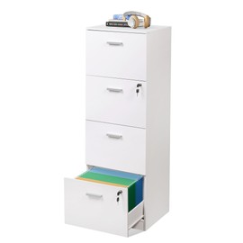 DEVAISE 4 Drawer File Cabinet with Lock, Vertical Filing Cabinet for A4/Letter Size Files, Wood Storage Organizer for Home Office, White