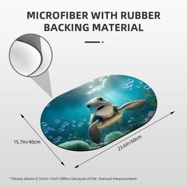 YNXTYB Oval Bath Mat Turtle Smiling Under The Sea Diatomaceous Mud Mats with Rubber Backing Ultra Soft Washable 23.6"×15.7" Quick Dry Thin Bath Rugs for Bathroom Floor Bathtub Vanity Easy Care
