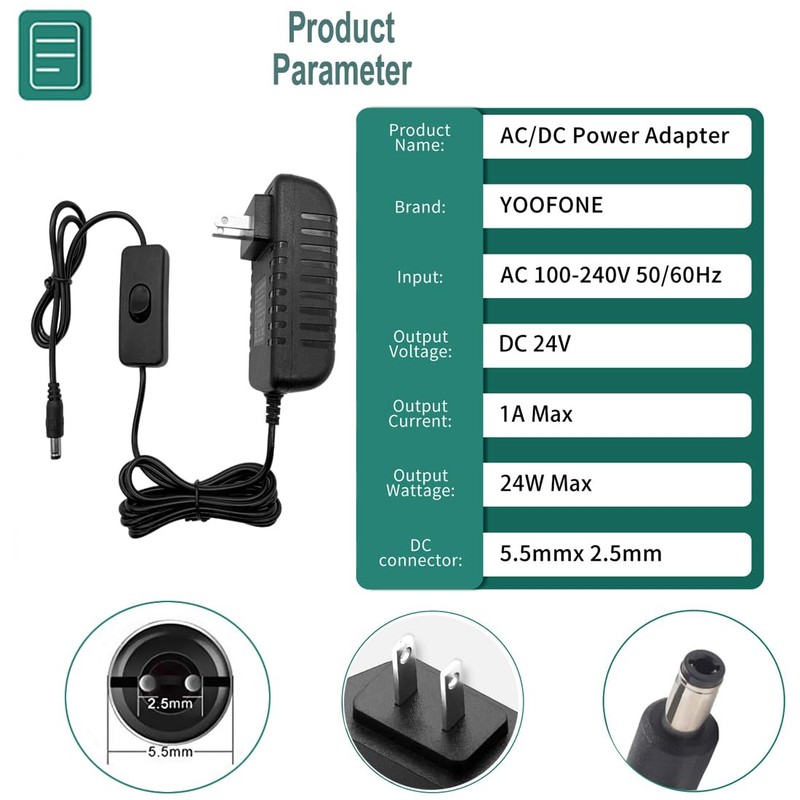 24V DC Power Supply 1A 24W AC Adapter Transformer