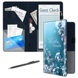 Server Book for Waitress, 5x9 Inch Server Book with Zipper Pocket, PU Leather Server Wallet Organizer Fit Waitress Apron