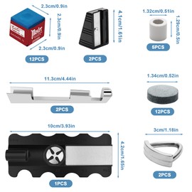 36pcs Pool Cue Repair Kit 12 Billiard Cue Tips, 2 Pool Cue Tip Clamps, 5 Ferrules, 12 Chalk Cubes 2 Cue Tips Trimmers,1 5in1 Pool Cue Tips Repair Tool, Billiard Cues Replacement Accessories
