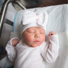 DRESHOW 3 Pcs Newborn Baby Hat and Mittens Infant Hospital Hat Beanie with Bow Soft Cute Knot Nursery Cap and Gloves for 0-3 Months Boys Girls