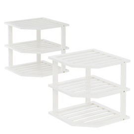 VERTORGAN 3 Tier Bamboo Corner Shelf(2 Pack),Dish Drying Rack,Plate Organizer,Kitchen Spice Rack for Countertop and Cabinet(White)