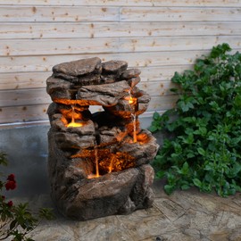 MSEONWXI Outdoor Waterfall Fountain 20.5" Tiered with LED Lights, Natural Rock Design, Weatherproof Resin – Waterfall Fountain for Garden, Patio, Yard​ 24393