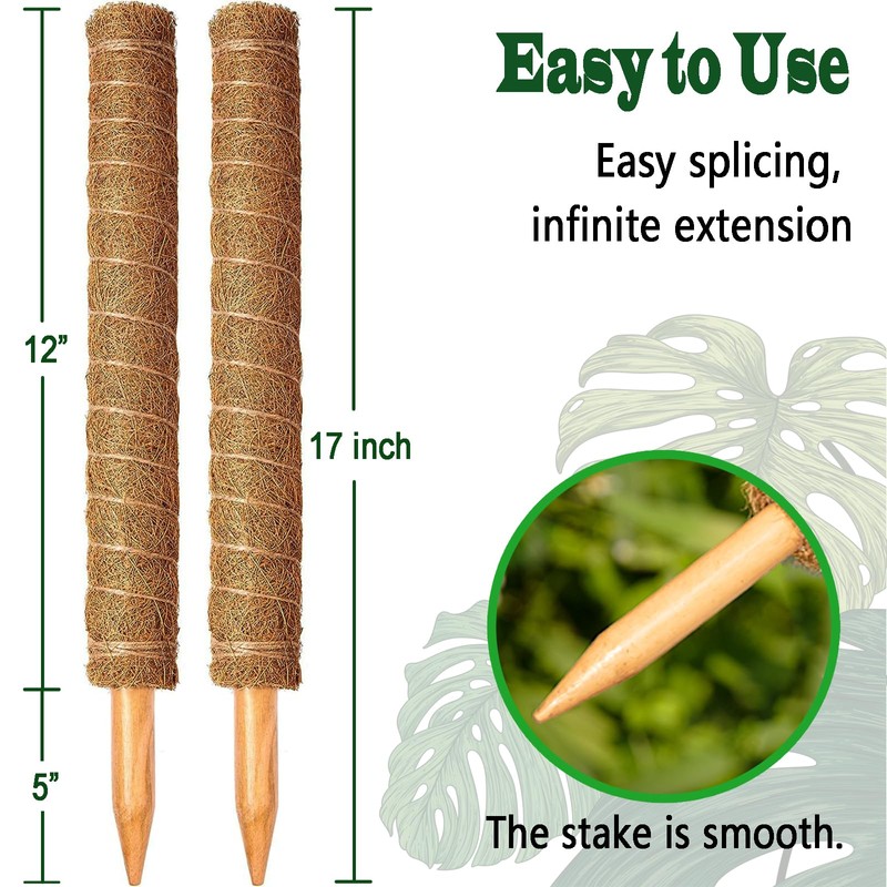 2 Pack 17 Inch Moss Pole, Stackable Moss Poles for