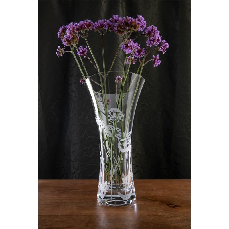 DIAMANTE 'Dragonfly' Vase - Hand Cut Floral Wildlife Pattern Trumpet