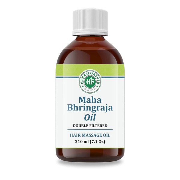 Maha Bhringaraj Oil - 210 ml (7.11 Oz) STOP! hair loss, GROW HAIR FASTER, manufactured as per Ayurvedic text book Cold pressed and double filtered in muslin cloth without chemicals, petrochemicals.