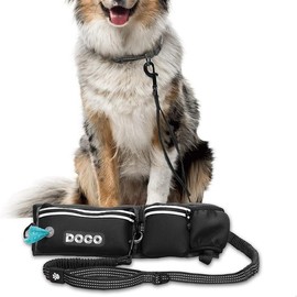 DOCO Retractable Bungee Dog Leash for Running Walking Jogging, Training, Hiking - Medium-Large Dogs, 20-100 lbs - Color: Black