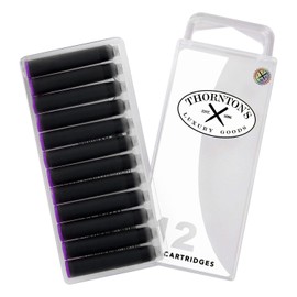 Thornton's Luxury Goods Short Standard International Fountain Pen Ink Cartridges PURPLE Ink Pack of 12 Refills for Classic Calligraphy Pens Compatible With All Brand Neutral PH Smooth Flow Re-Closable
