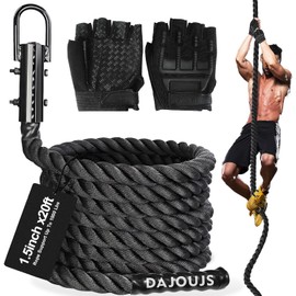Climbing Rope Climbing Rope 1.5 Inch Diameter 20FT Length Gym Climbing Rope for Workout Fitness & Strength Training, Gym Rope, Exercise Climbing Rope in Black for Adults or Kids Outdoor & Indoor